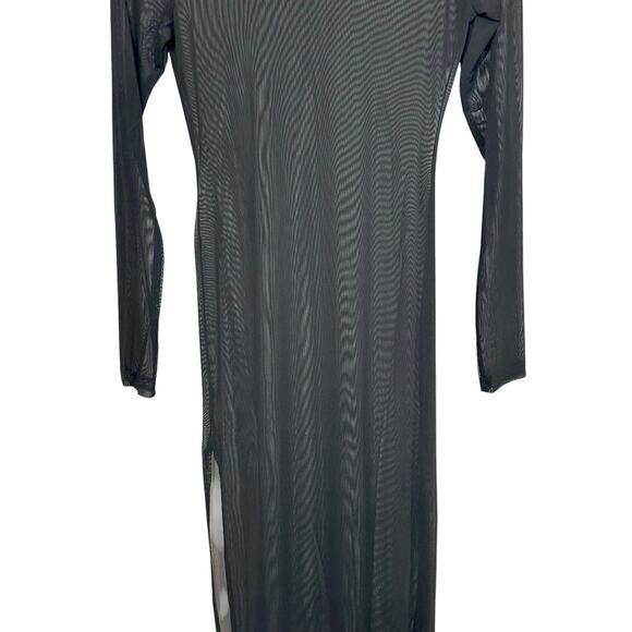 K Too Womens Sheer Long Sleeve Mock Neck Mesh Swim Cover Up Maxi Dress Black M - Picture 9 of 13